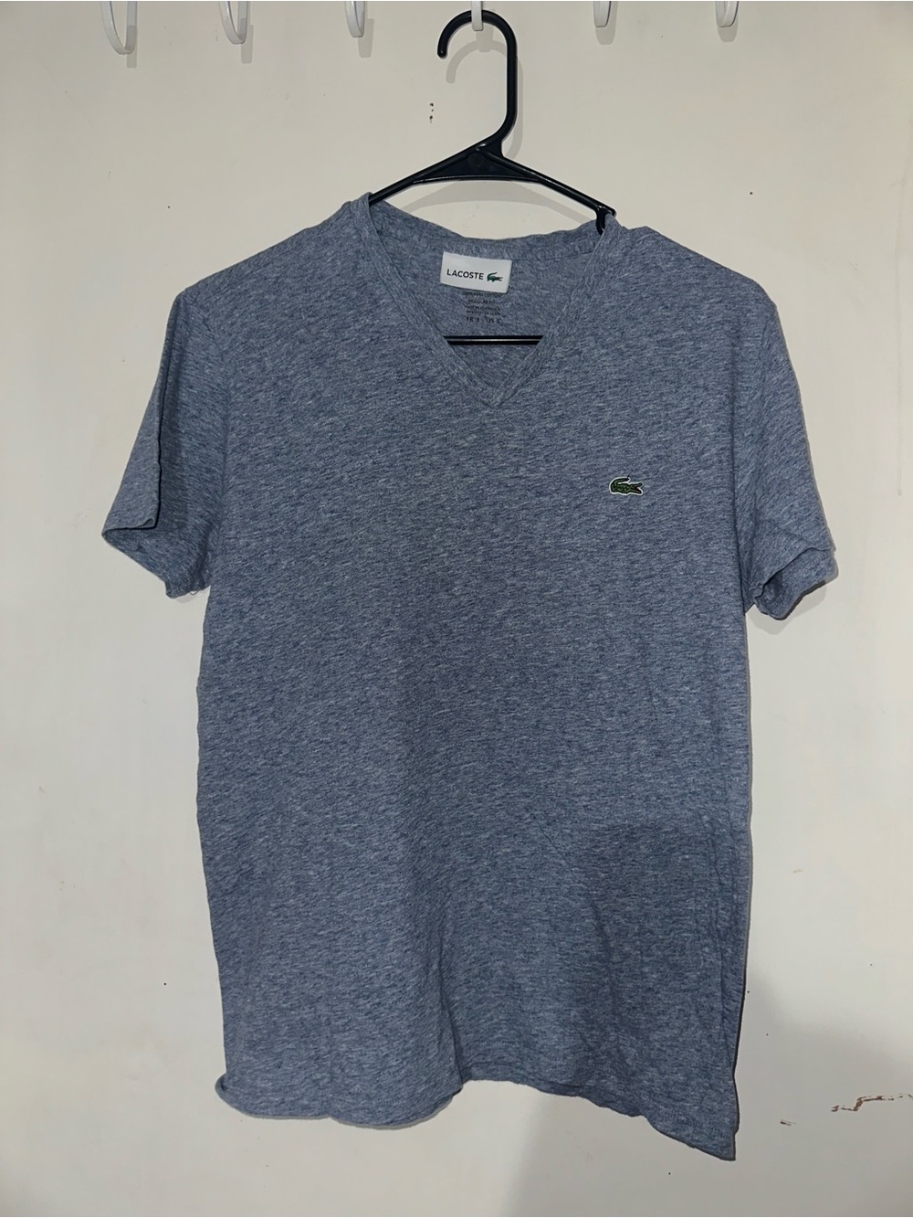 Lacoste Men's Heather Blue V-Neck Short Sleeve Tee with Crocodile Logo